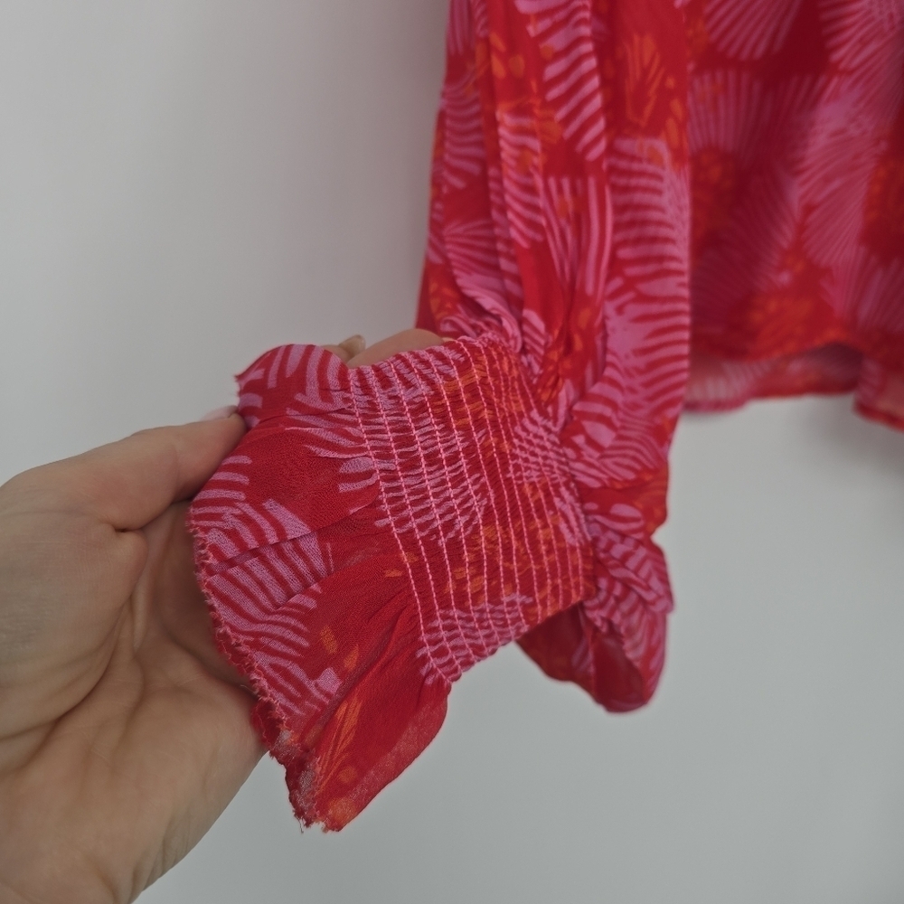 Karina Grimaldi Blouse Silk Chiffon Pink Orange Boho Long Sleeve small - Picture 7 of 9